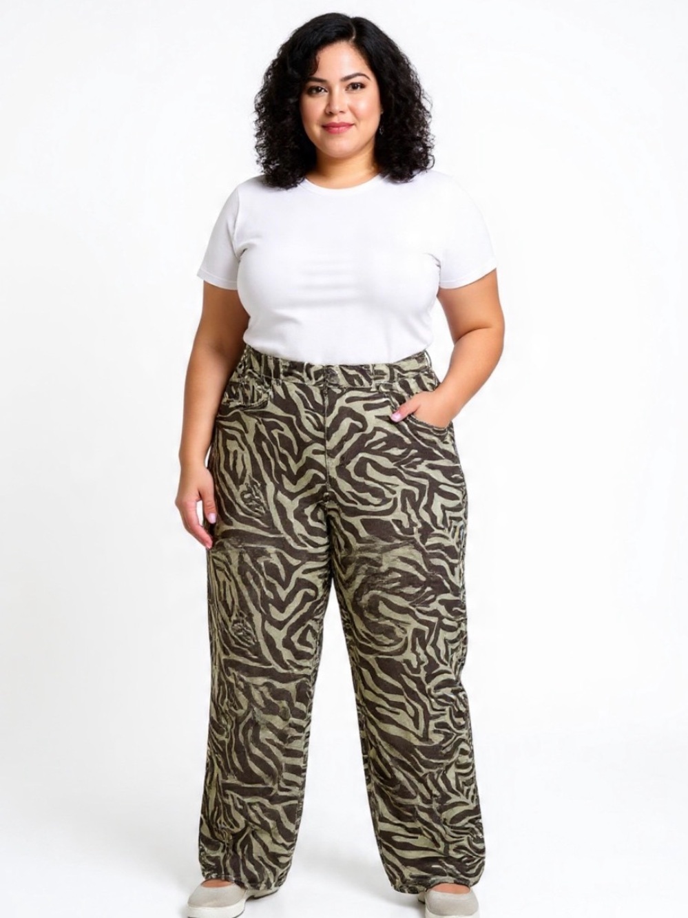 RSQ Y2K Zebra Animal Print High Rise Cropped Jeans Size 33 Olive Dark Brown